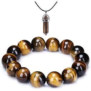 Handmade Protection Bracelet For Men And Women - 14 Mm Adjustable Tiger Eye